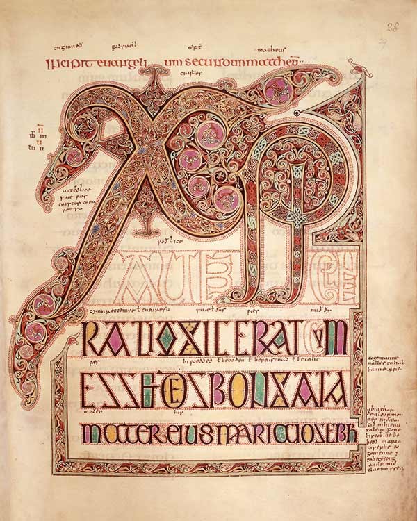 a page from The Lindisfarne Gospels manuscript