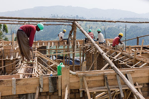 construction workers building a hospital