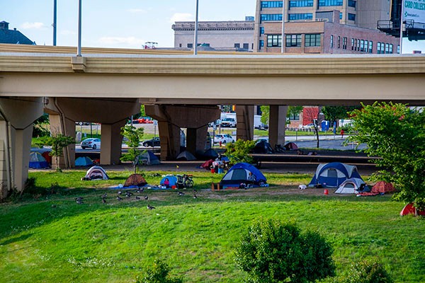 A homeless encampment in Milwaukee, Wisconsin