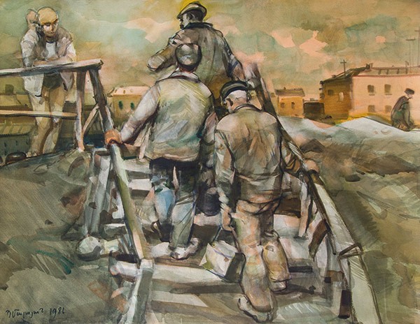 men walking up stairs