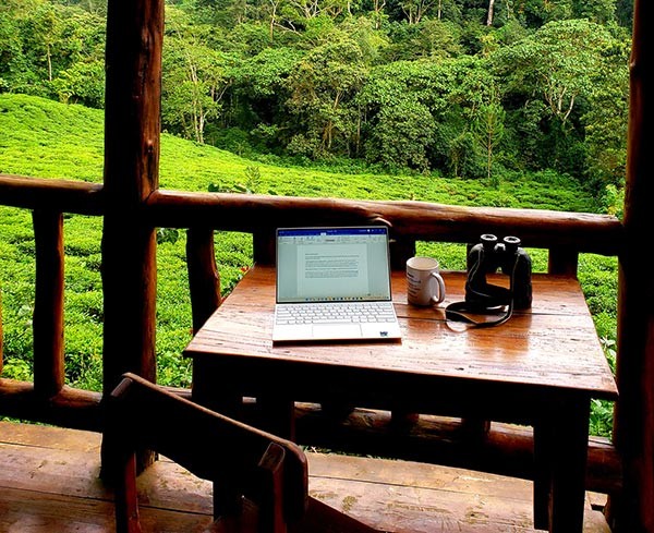  a desk on a porch in Uganda