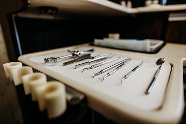a tray of dentist tools