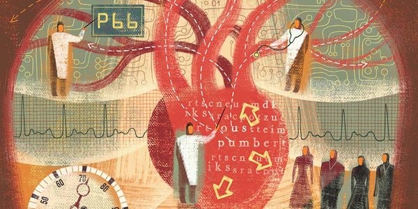 illustration of doctors, their patients and medicine