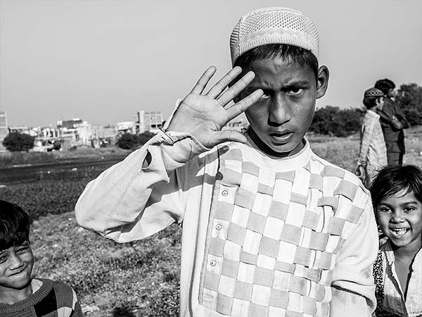 a child waving