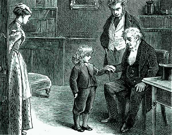 illustration of a boy talking to an old man
