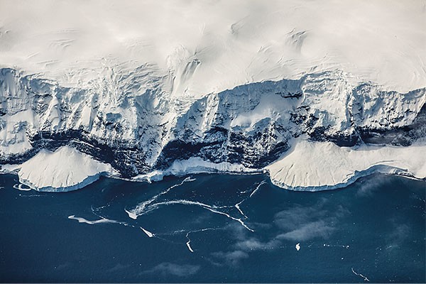 aerial photo of Antarctica's shoreline