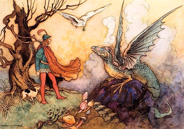 illustration of a prince and a dragon