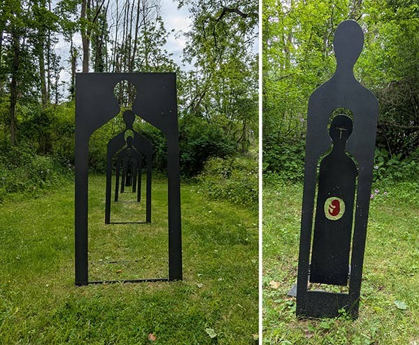 metal sculptures in a garden