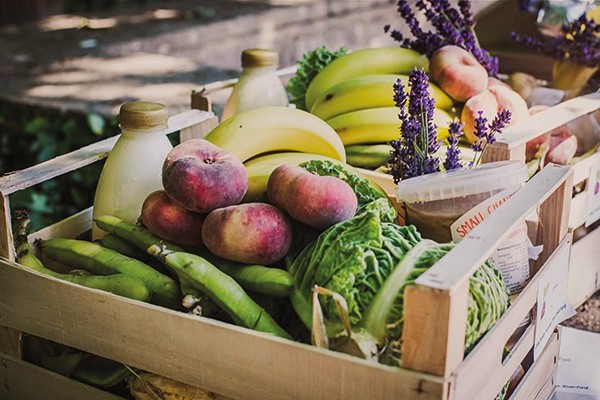 fresh farm produce in a wooden box