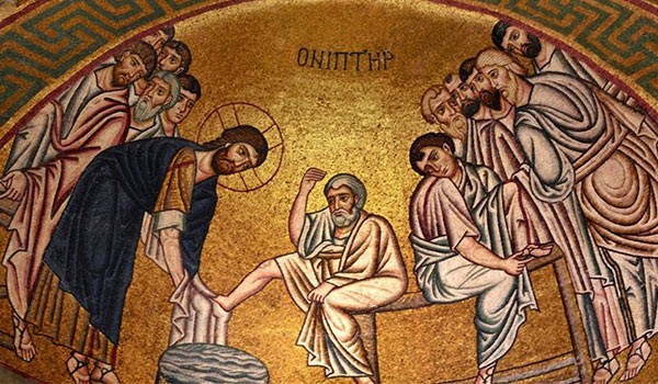 Mosaico de Jesús lavando los pies de sus discípulos