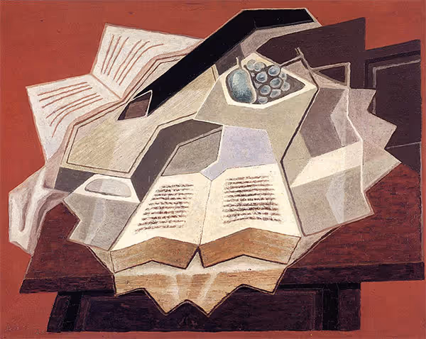 abstract painting of books on a desk