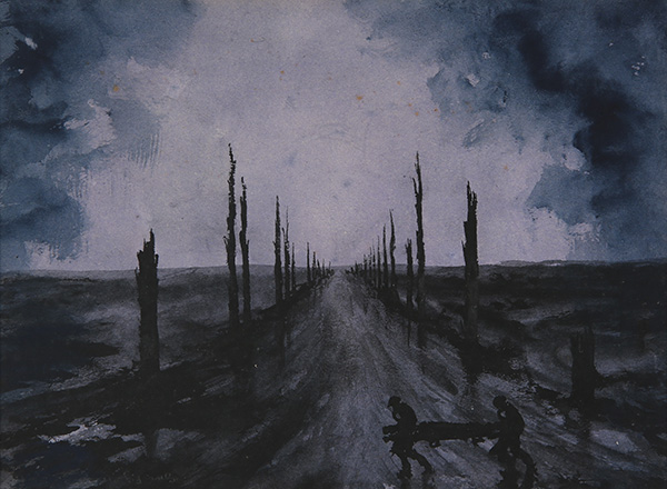 painting of a WW1 battlefield