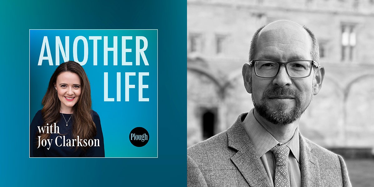 Podcast cover shows host Joy Clarkson with text 'Another Life' and a grayscale portrait of a man in glasses and suit.