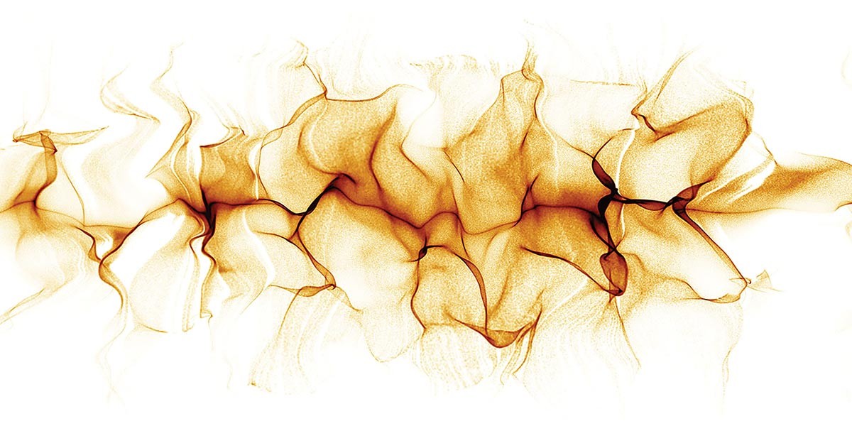 Abstract orange flowing smoke or wispy fabric shapes on a white background.