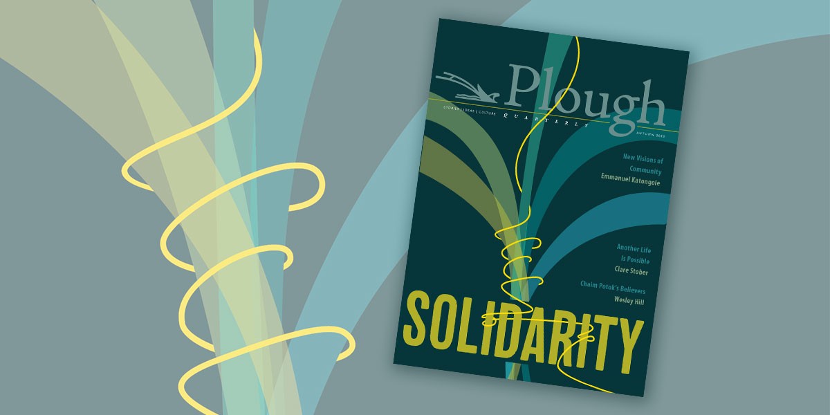 Cover of Plough Quarterly magazine with text 'Solidarity' and abstract blue and green shapes with yellow swirls.