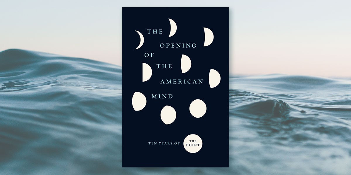 Book cover titled 'The Opening of the American Mind' with moon phase shapes on a dark background.