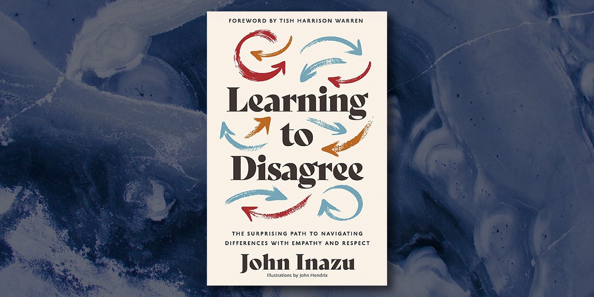 Book cover: Learning to Disagree by John Inazu with colorful arrows and subtitle on empathy and respect.