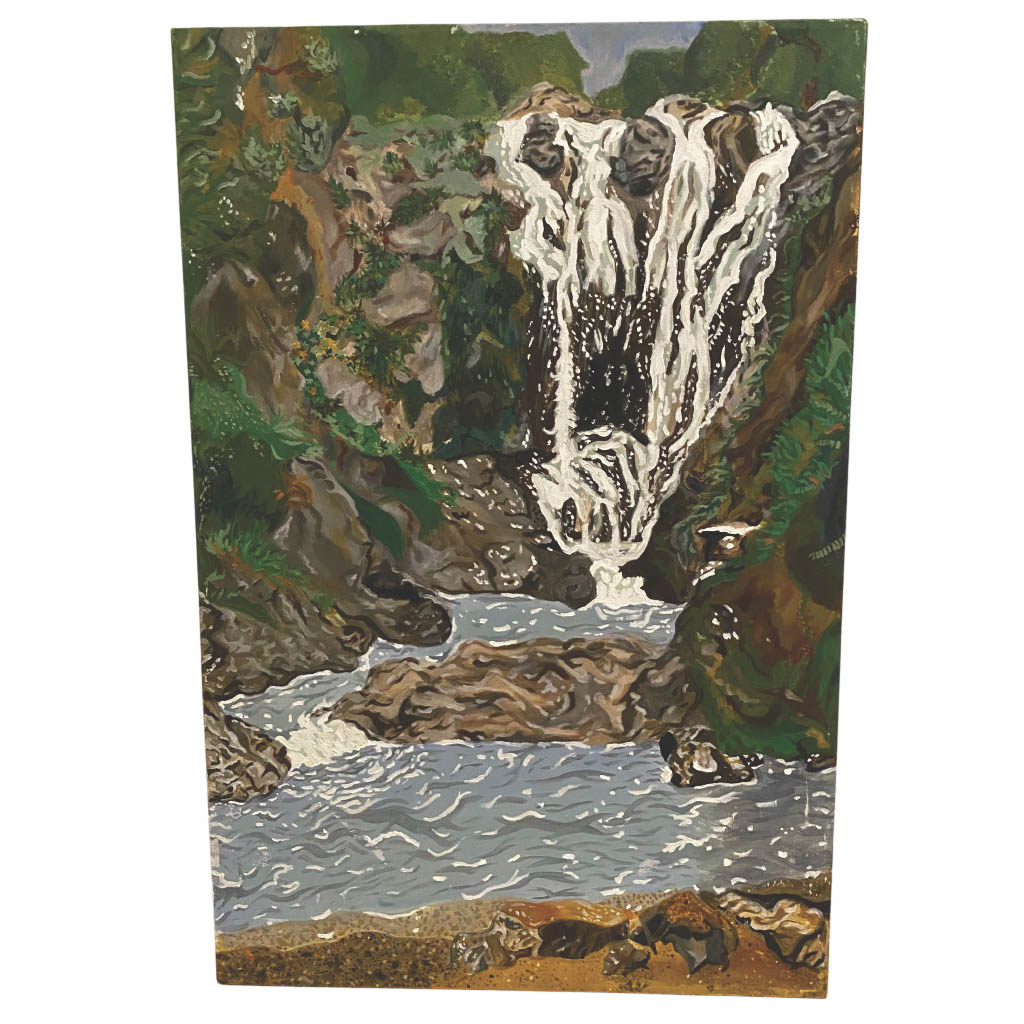 Oil painting of Piroa Falls waterfall cascading through forest
