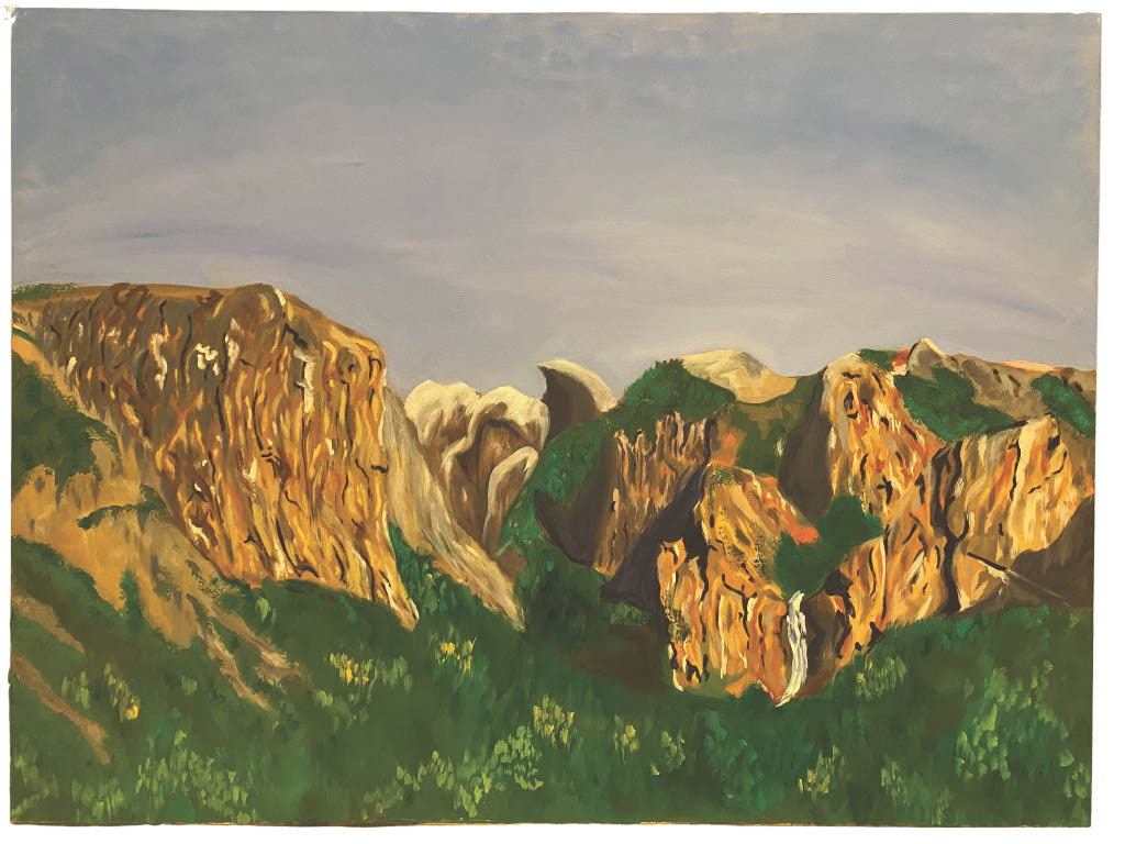 Oil painting of Yosemite National Park with El Capitan and waterfalls