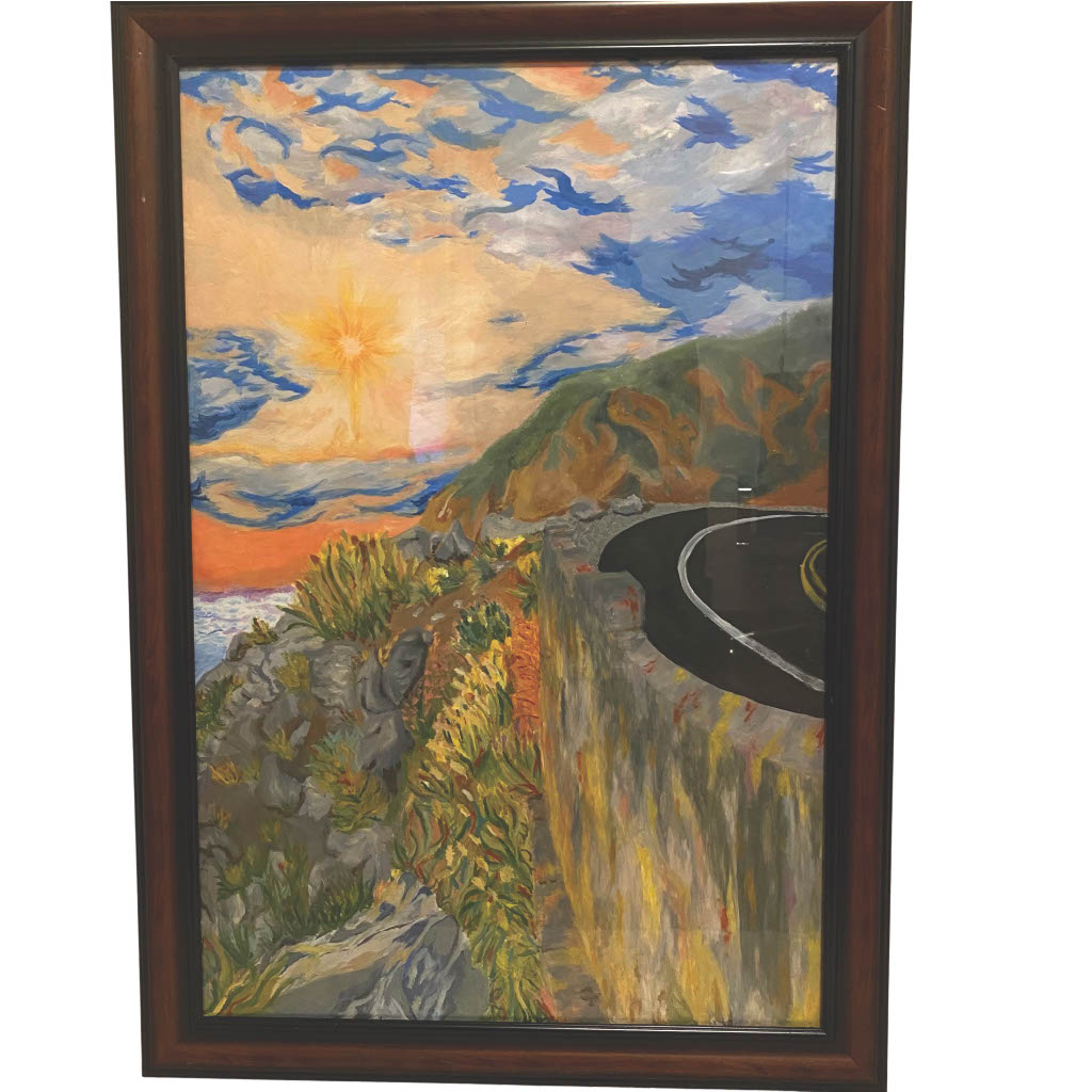 Oil painting of Big Sur coastline with dramatic cliffs and Pacific Ocean waves