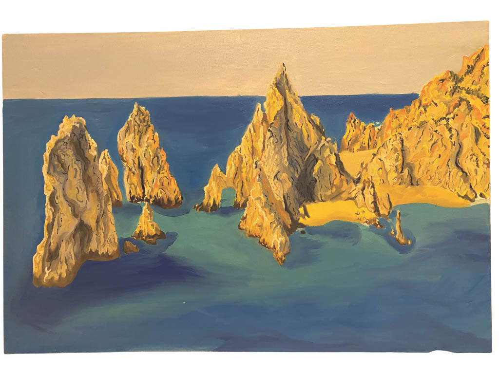 Oil painting of Cabo San Lucas coastal landscape with turquoise waters
