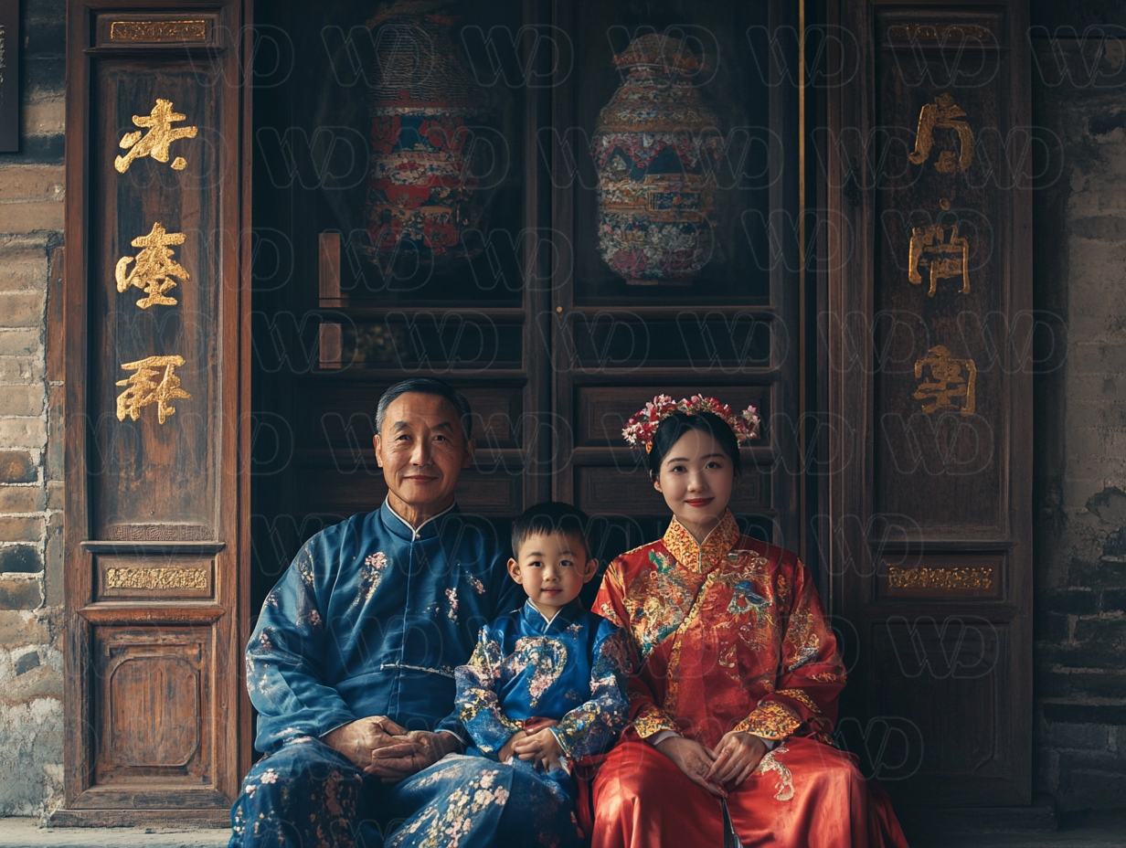 Image of Far Eastern family sitting together for a photo.
