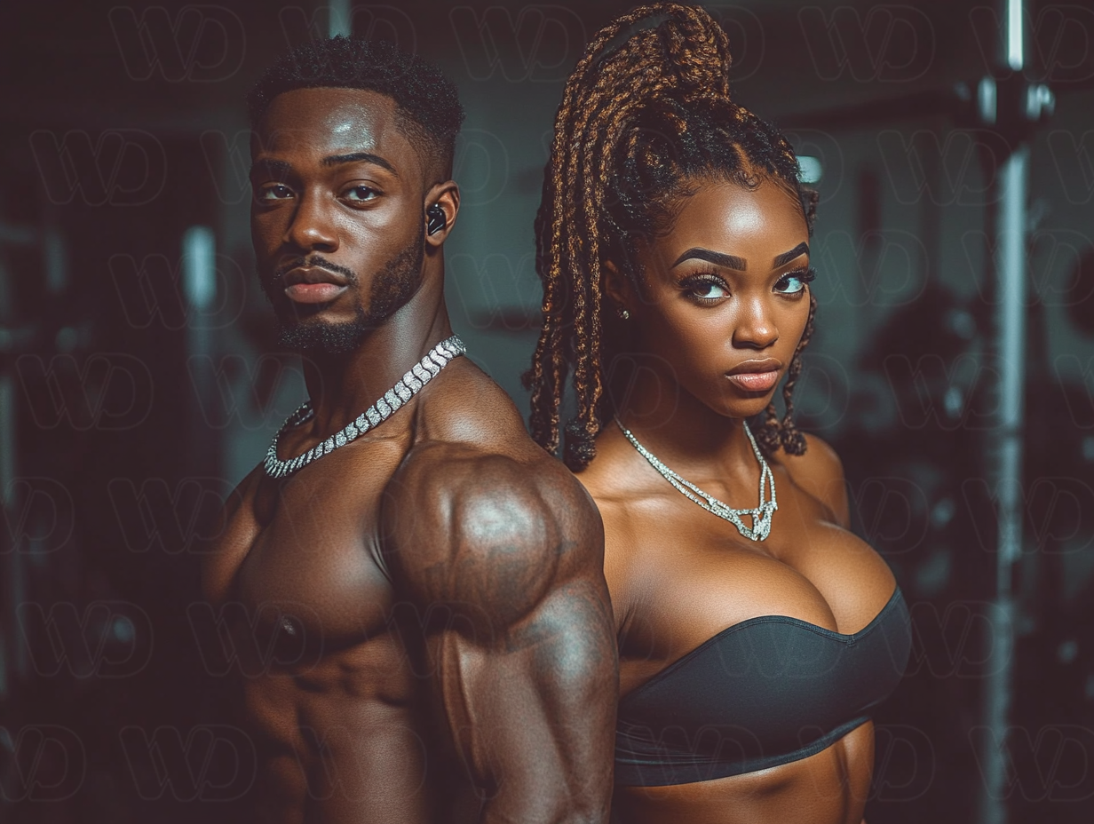 Image of a couple posing in the gym.
