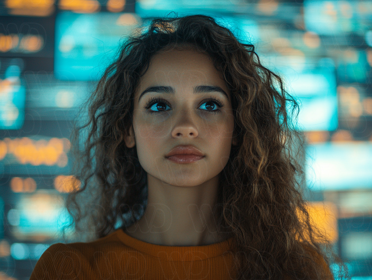 Image of a woman working in cyber security center. 