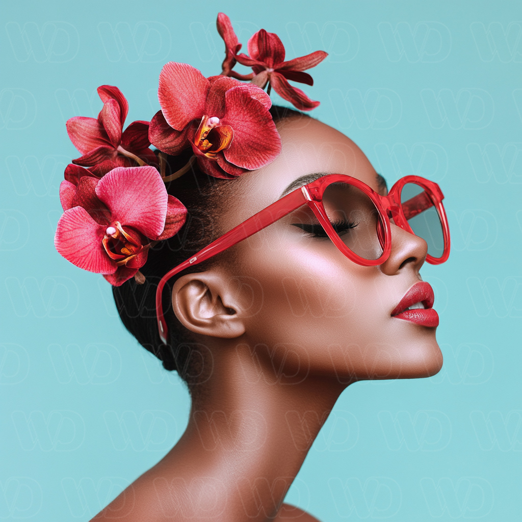 This image features a striking portrait of a woman with smooth, radiant skin, exuding elegance and confidence.