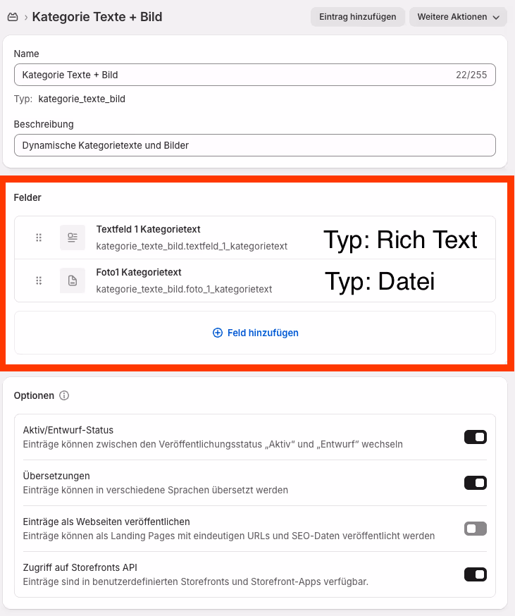 Shopify Metaobjekt aus Text.und Bild definieren Praxisbeispiel Buzz Digital