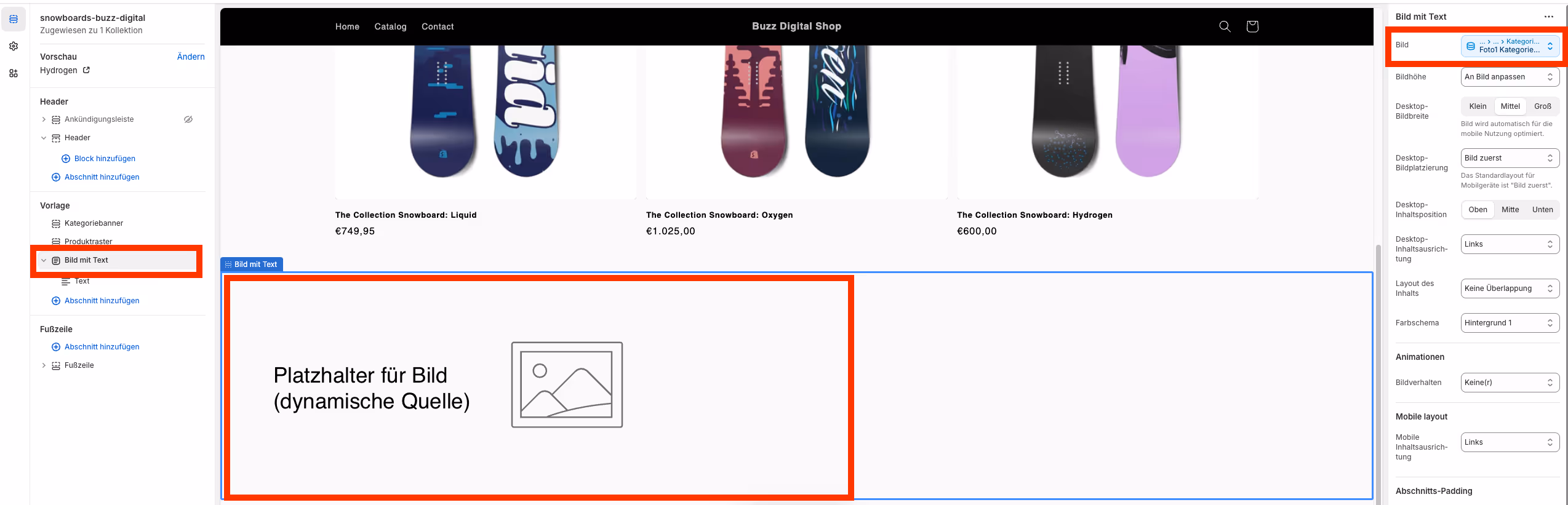 Shopify Foto Element mit dynamischer Datenquelle verbinden. Praxisbeispiel Buzz Digital