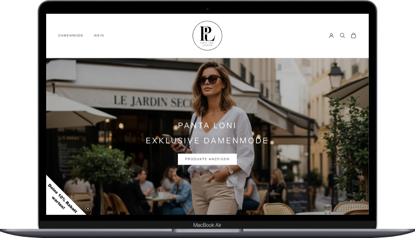 Website panta-loni.de auf einem MacBook