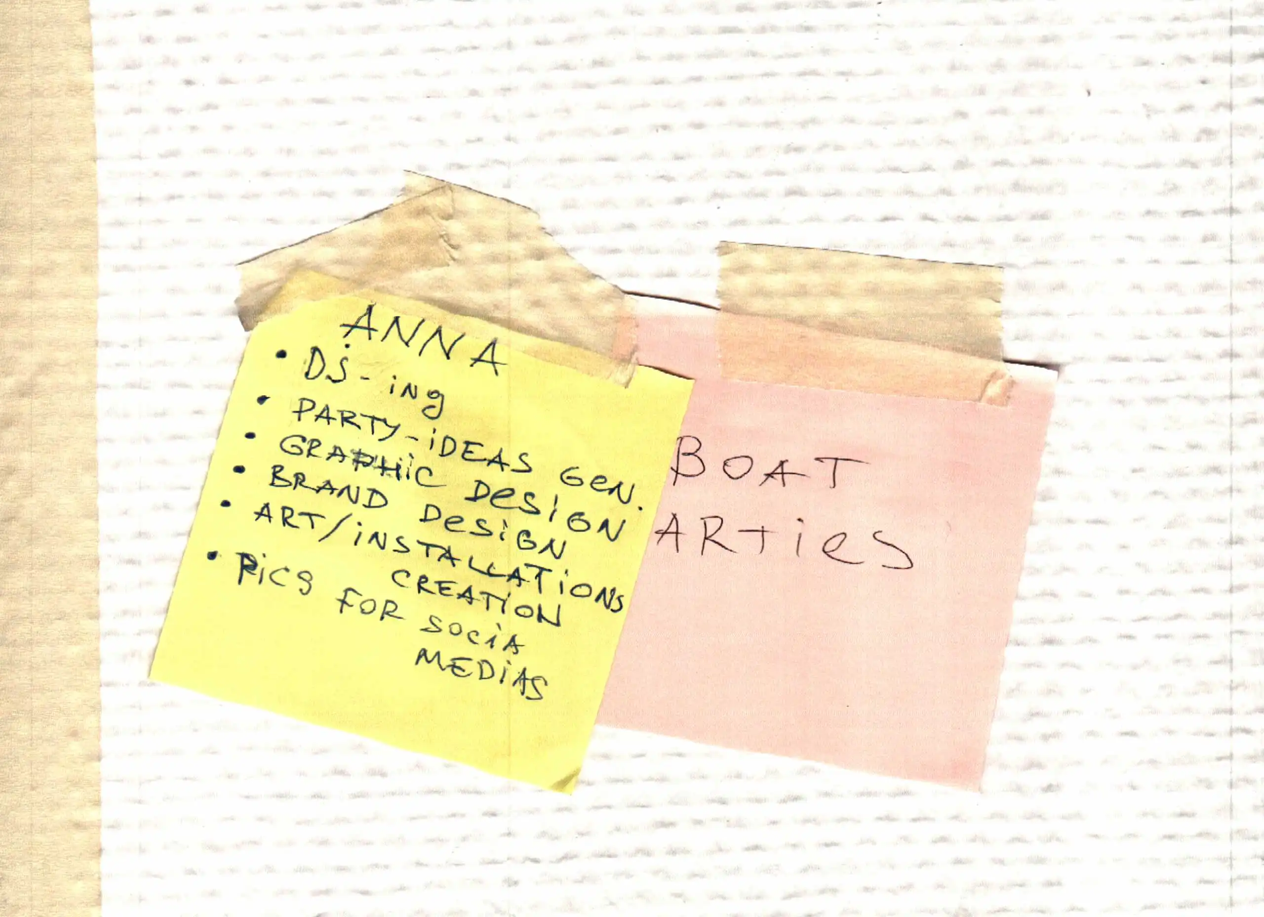 Image scans of post-its hanging on a wall