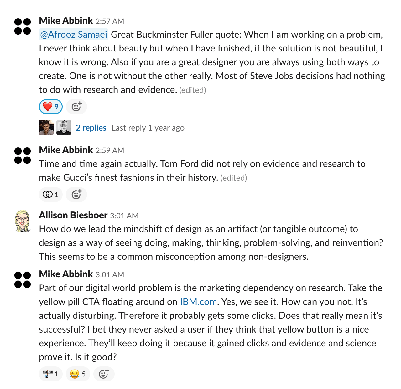 A screenshot from slack's conversation
