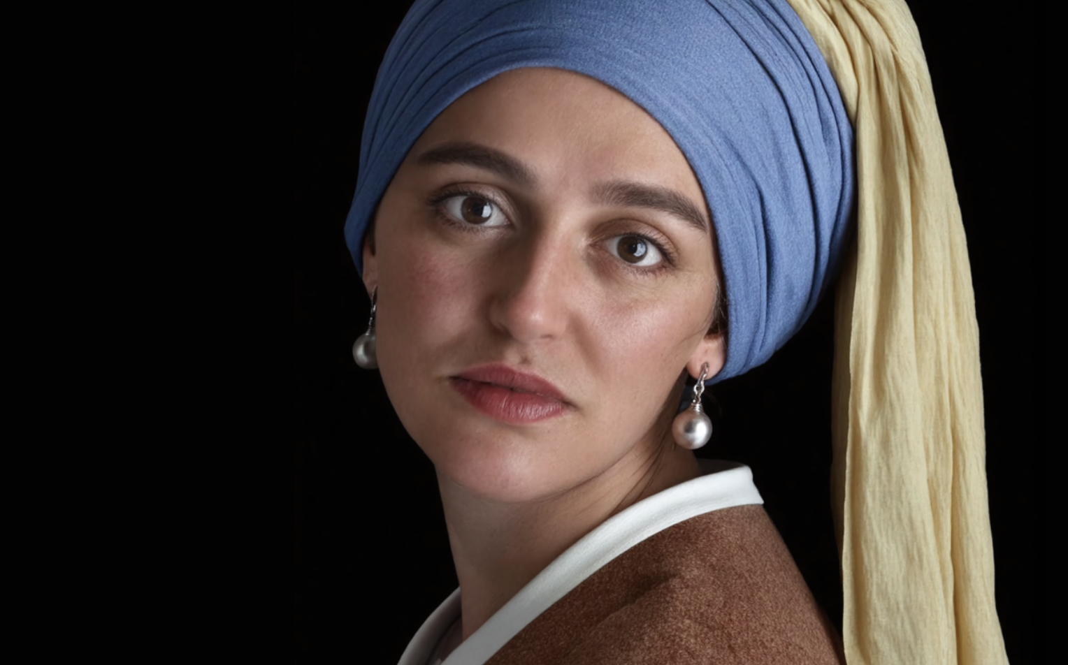AI-generated hyper-realistic face-swap of girl with the pearl earring, created with MakeMeHistory.AI