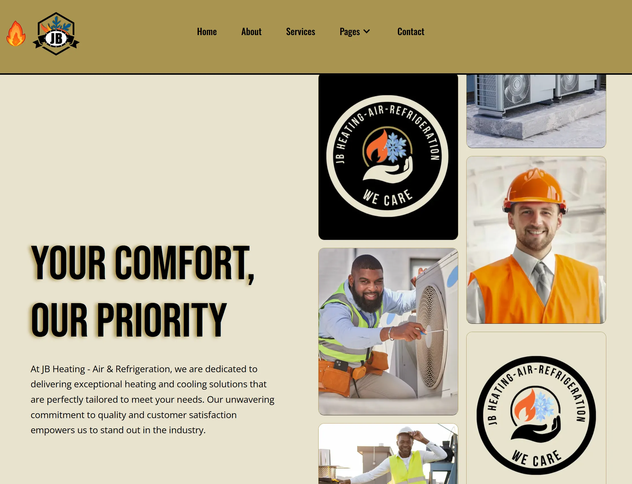 JB Heating and Air Refrigeration website showcasing service technicians