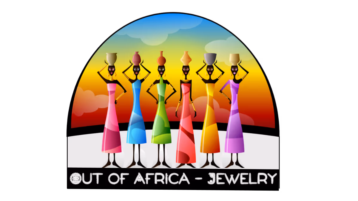 Six stylized African women in colorful dresses carrying water pots