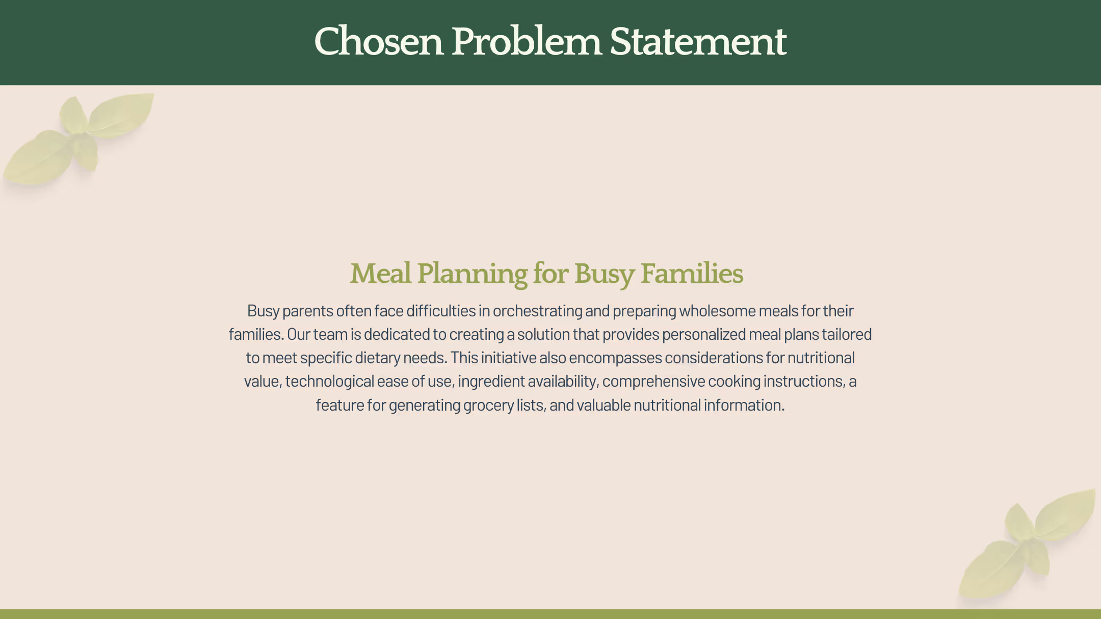 Problem statement about meal planning solution for busy families