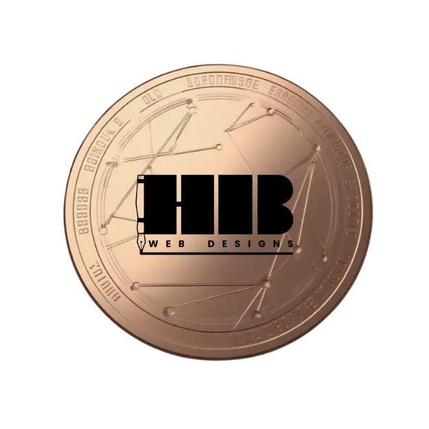 Bronze metallic coin with HB Web Designs logo and geometric lines