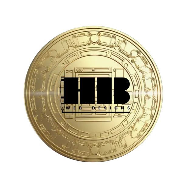 Gold metallic coin with HB Web Designs logo in stylized circular frame