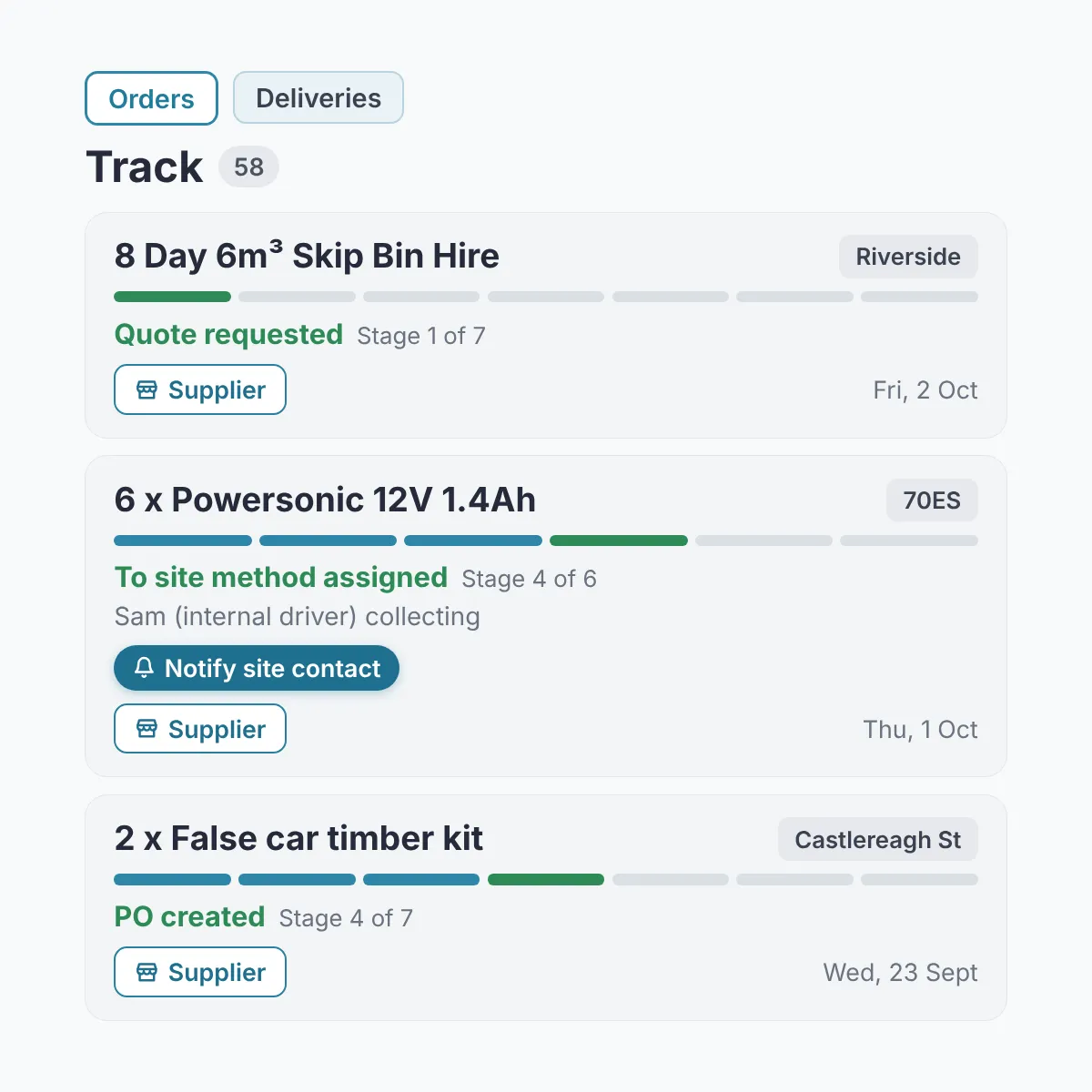 UI image showing order tracking