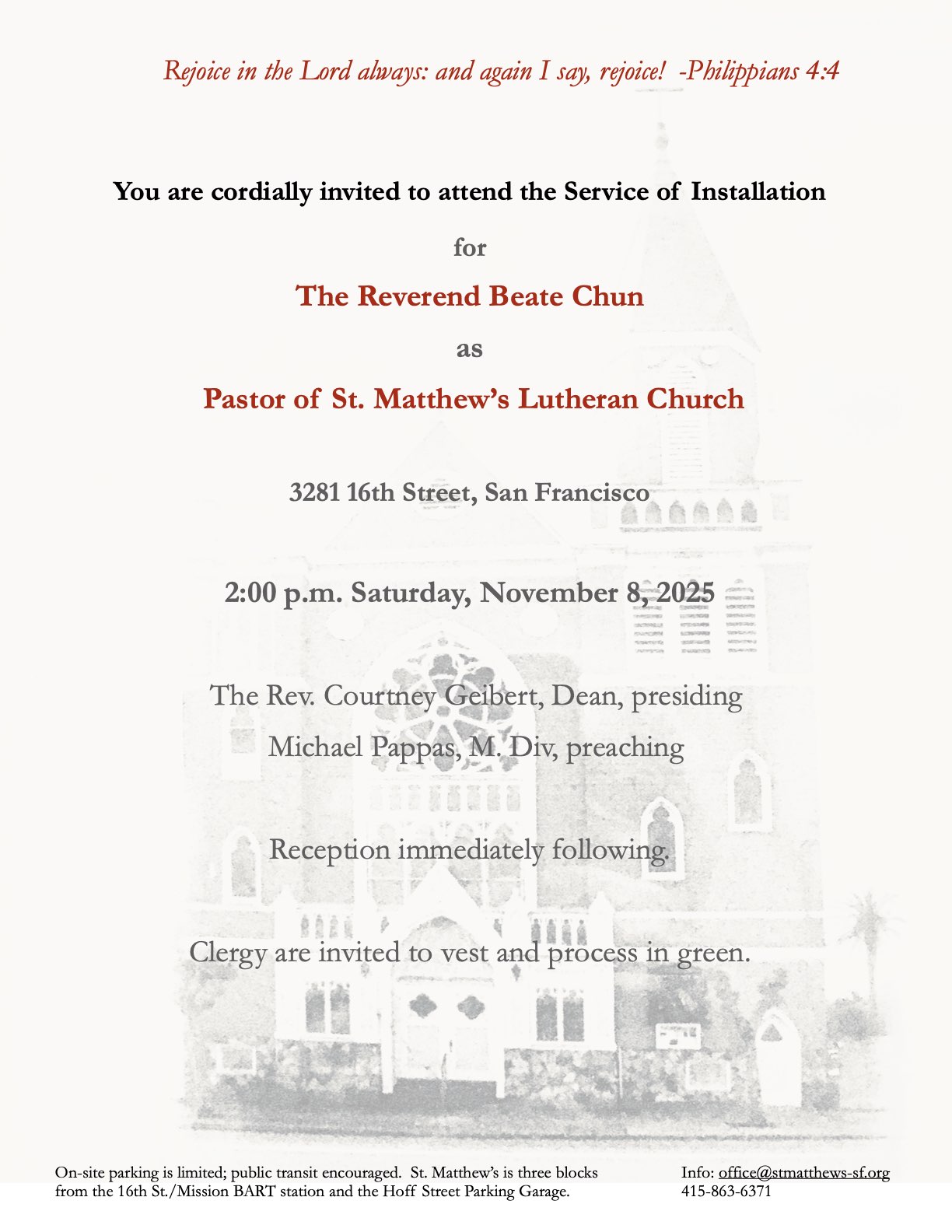 Reception immediately following the service.