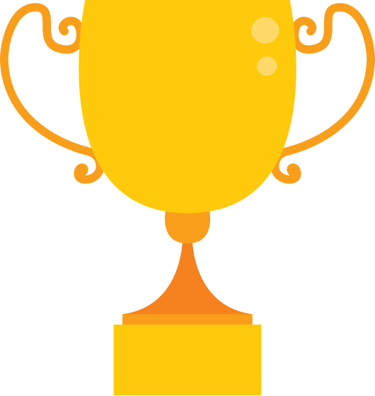 Golden trophy cup with ornate handles on both sides.