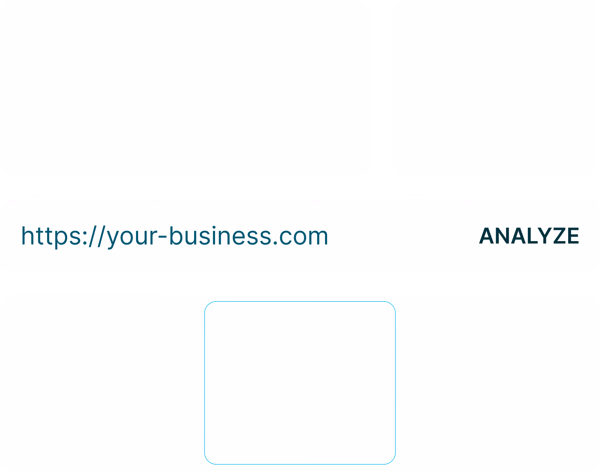 Website analysis tool interface with URL input box and Analyze button on a white background.