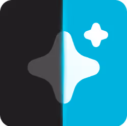 Icon split vertically: left side black with gray star, right side blue with white star and small star shape.