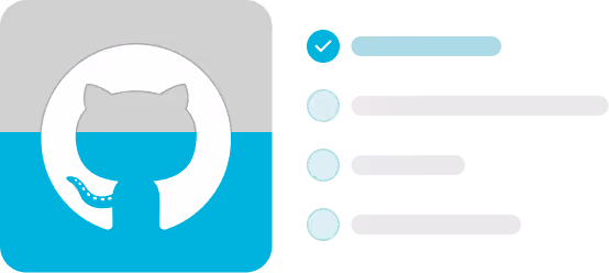 GitHub logo next to a marked checkbox and three unchecked options resembling a list or menu.