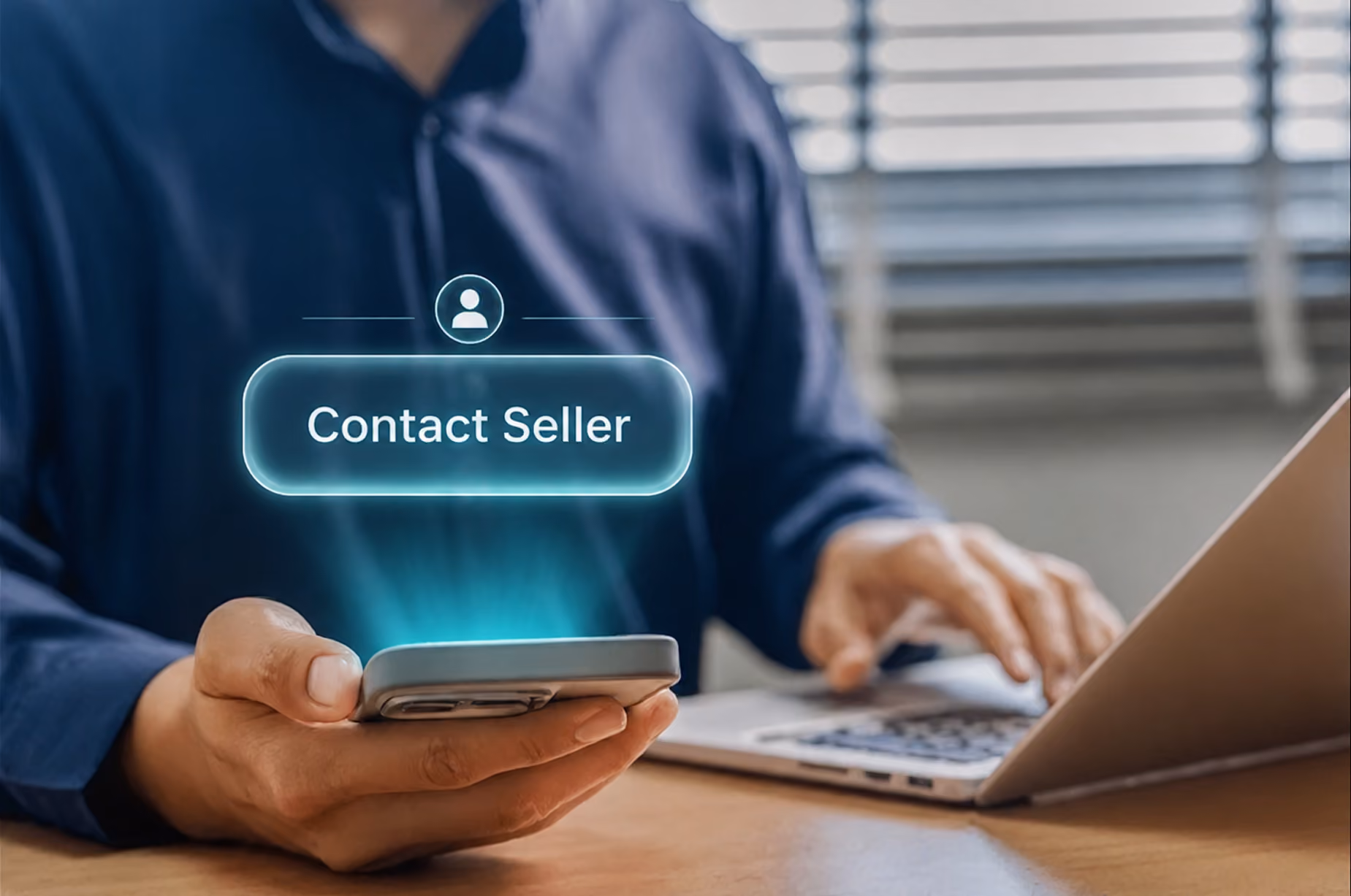 Classified Markeplace illustration with the glossy glass button in the center, other icons floating around