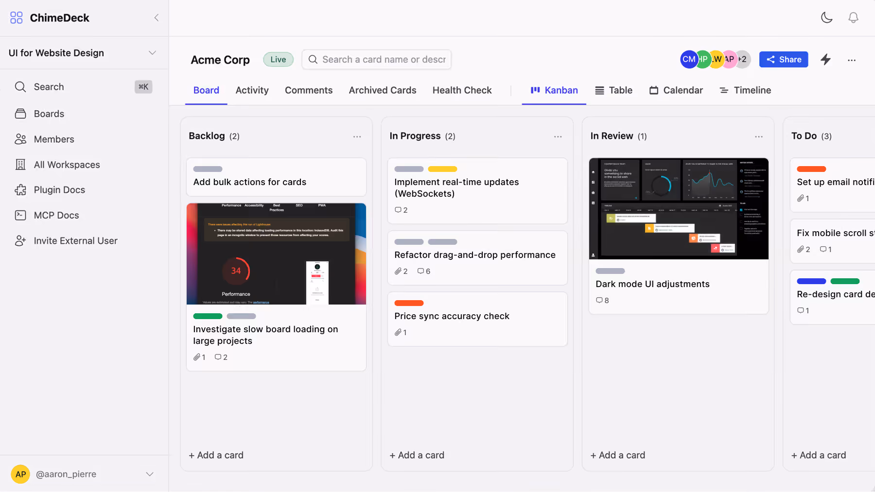 A screenshot of Chimedeck's UI, how it works.
