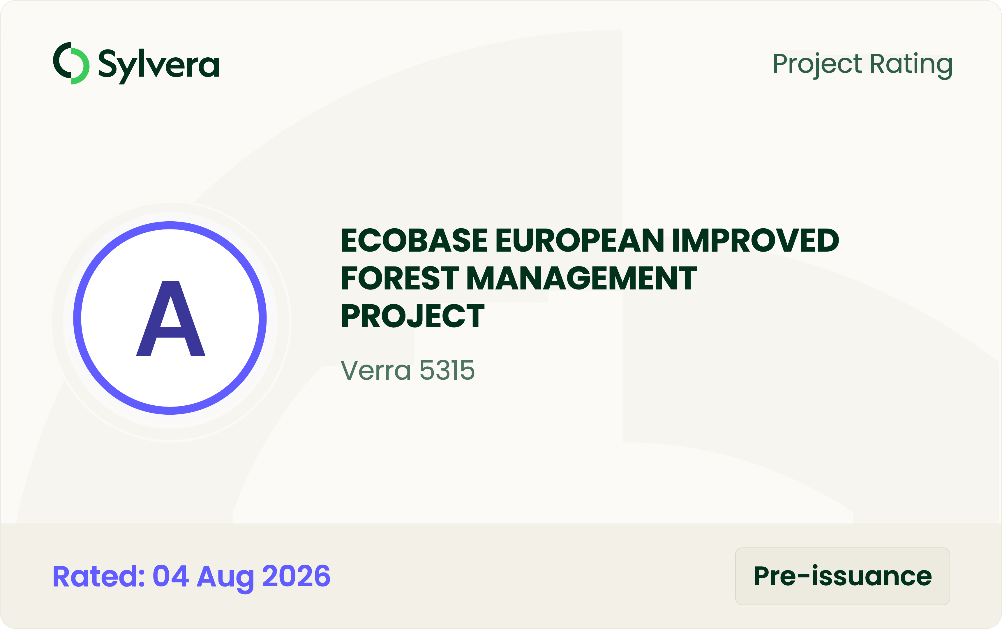 Sylvera A pre-issuance rating for Ecobase IFM, Verra 5315, rated 4 August 2026