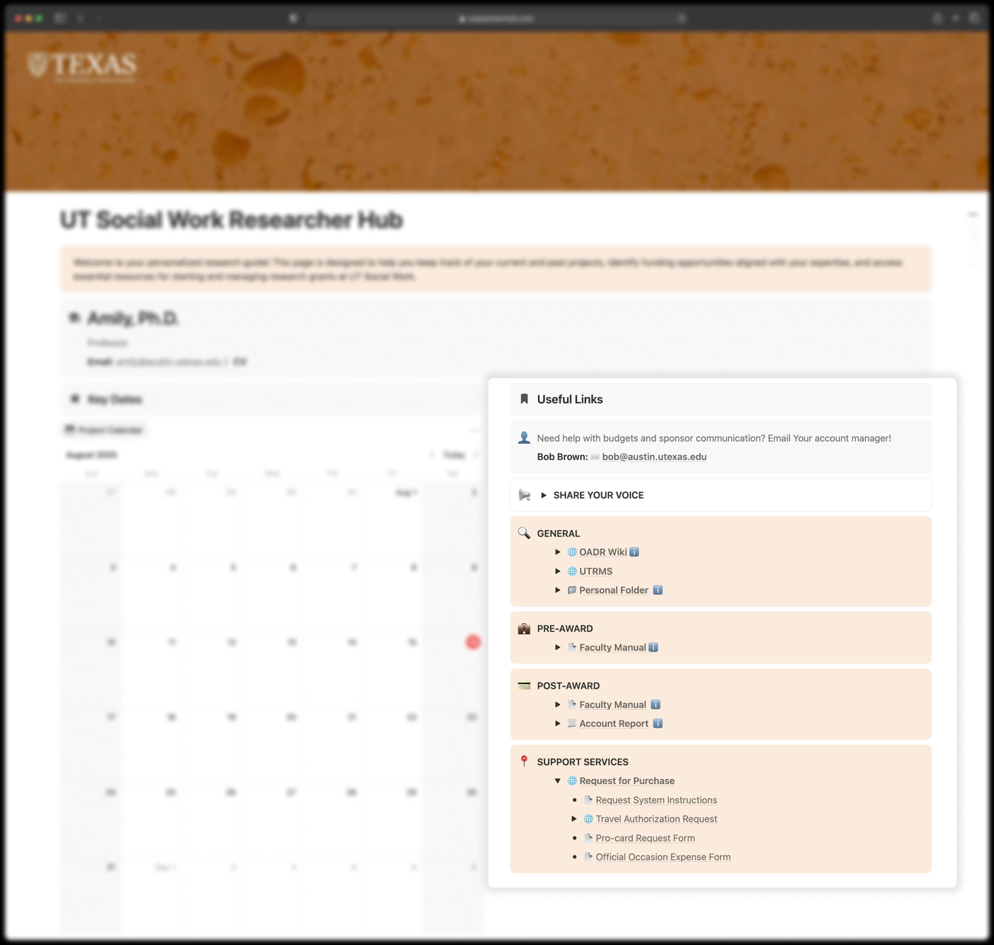 Useful Links Function Screenshot